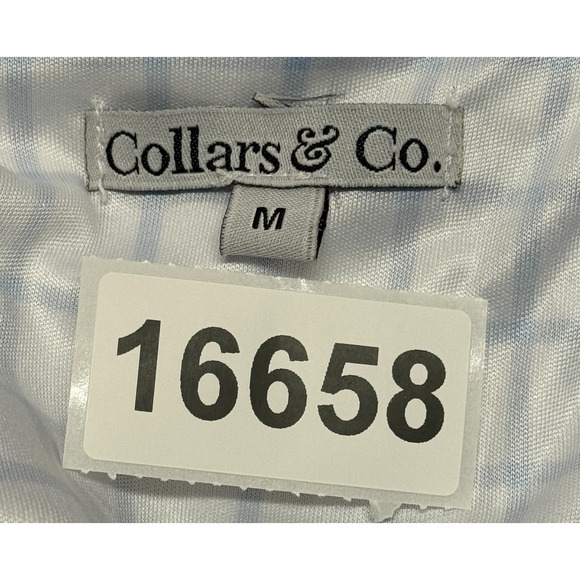 Collars & Co. Shirt Mens Medium White Blue Polo Grid Check Stretch Golf Preppy - Picture 9 of 9